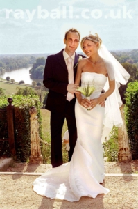 Chessington bride and groom on Richmond Hill with River Thames in the background.